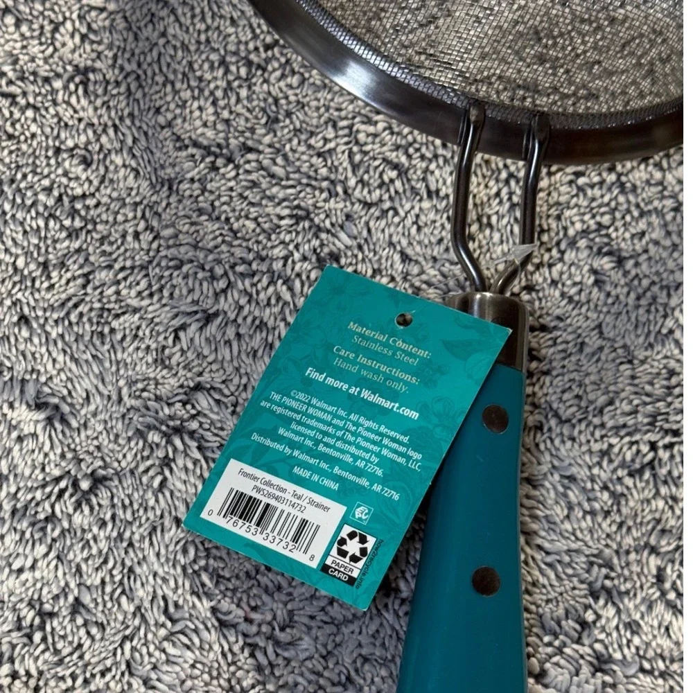 Pioneer Woman Frontier Collection Teal 3pc Kitchen Lot Strainer Pizza Cutter NEW